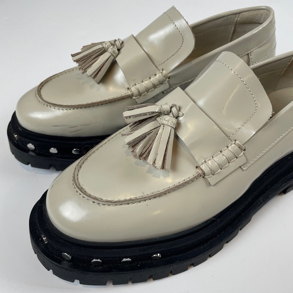 Free People Teagan Tassel Loafer antique ivory leather studded chunk women’s 8.5 - Picture 13 of 14